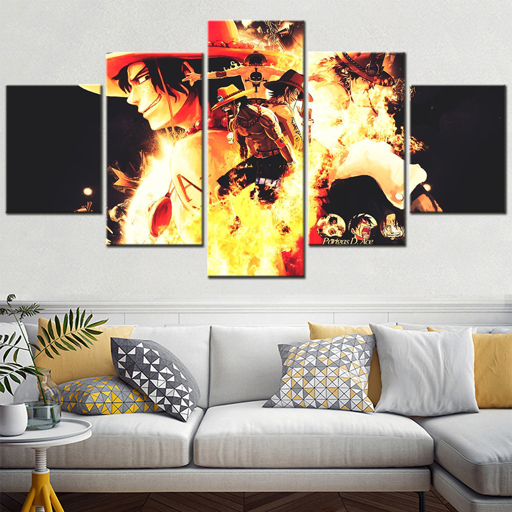 One Piece - 5 Pieces Wall Art - Portgas D. Ace - Printed Wall Pictures Home Decor - One Piece Poster - One Piece Canvas