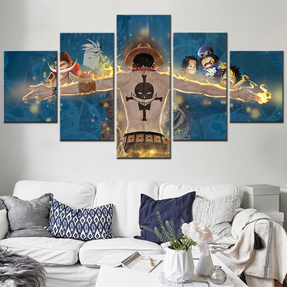 One Piece - 5 Pieces Wall Art - Portgas D. Ace 2 - Printed Wall Pictures Home Decor - One Piece Poster - One Piece Canvas