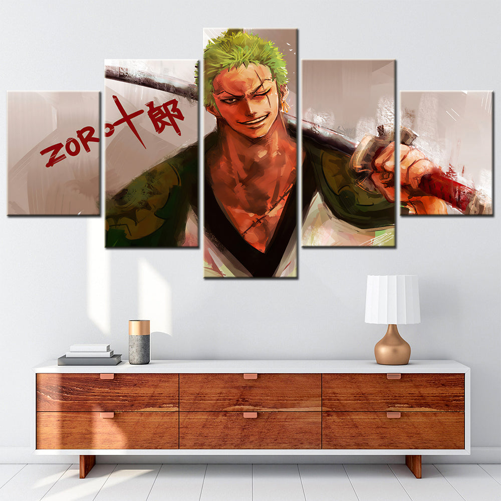 One Piece - 5 Pieces Wall Art - Roronoa Zoro - Printed Wall Pictures Home Decor - One Piece Poster - One Piece Canvas