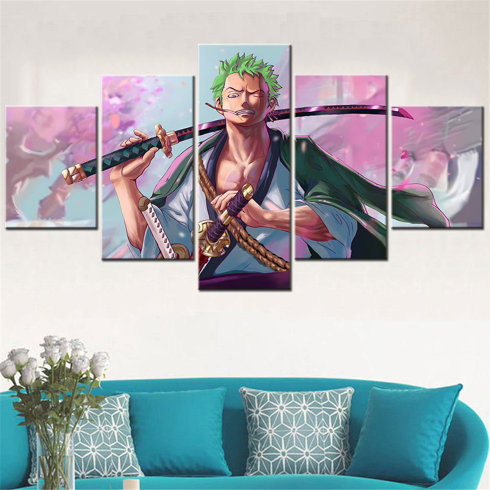 One Piece - 5 Pieces Wall Art - Roronoa Zoro 2 - Printed Wall Pictures Home Decor - One Piece Poster - One Piece Canvas