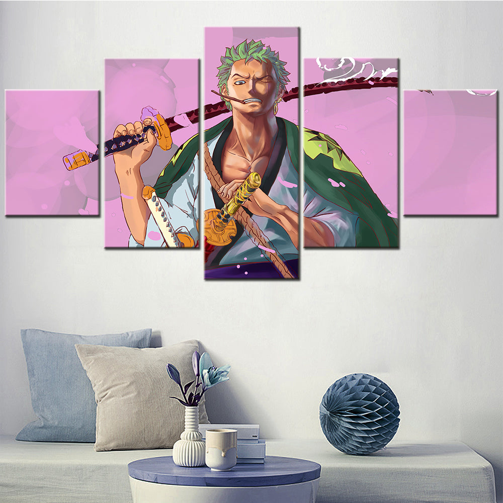 One Piece - 5 Pieces Wall Art - Roronoa Zoro 7 - Printed Wall Pictures Home Decor - One Piece Poster - One Piece Canvas