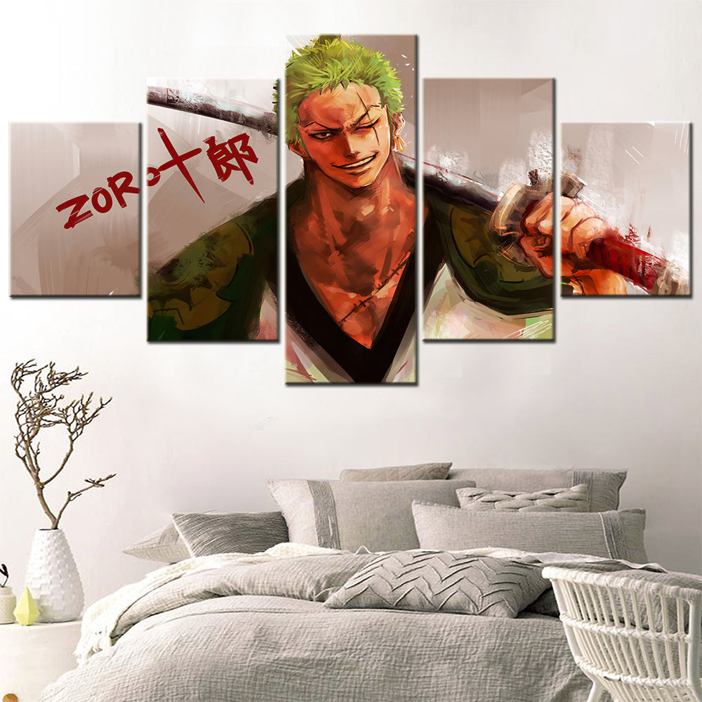 One Piece - 5 Pieces Wall Art - Roronoa Zoro - Printed Wall Pictures Home Decor - One Piece Poster - One Piece Canvas