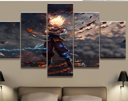 Dragon Ball - 5 Pieces Wall Art - Super Saiyan Goku - Printed Wall Pictures Home Decor - Dragon Ball Poster - Dragon Ball Canvas