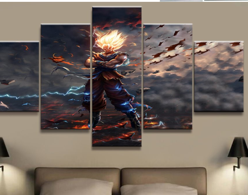 Dragon Ball - 5 Pieces Wall Art - Super Saiyan Goku - Printed Wall Pictures Home Decor - Dragon Ball Poster - Dragon Ball Canvas