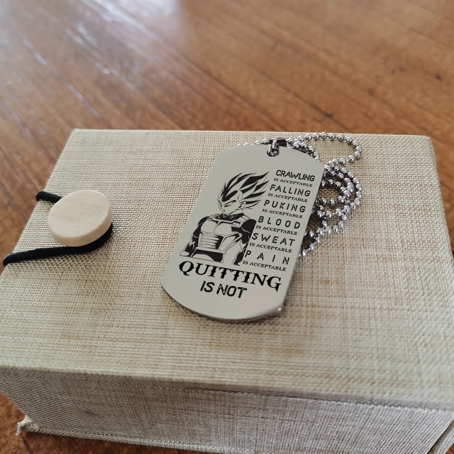 QT1 Dog Tag Two Side - Quitting Is Not- Dragon ball - Goku Vegeta- Soldier - Naruto - Engraved Dog Necklace All Style