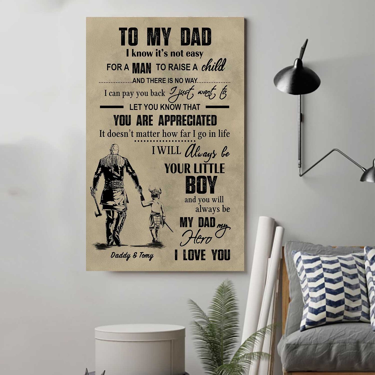 (CV29D) TO MY DAD- SON - DRAGON BALL- SOLDIER-FAMILY -DAD SON- GOKU - VIKING - VERTICAL- CANVAS POSTER