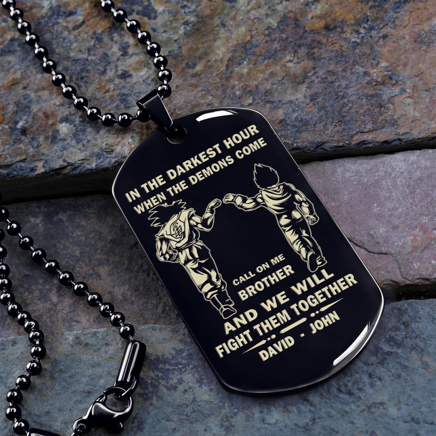 BR2n -Call on me Brother - Dragon ball - Goku - Vegeta- Soldier - Naruto - Engraved Dog Necklace All Style