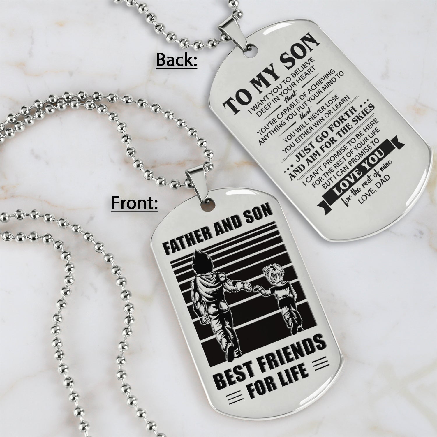 TM7 - To My Son never lose- Dog Tag Two Side- Dragon Ball - Viking-Dad Son- Family