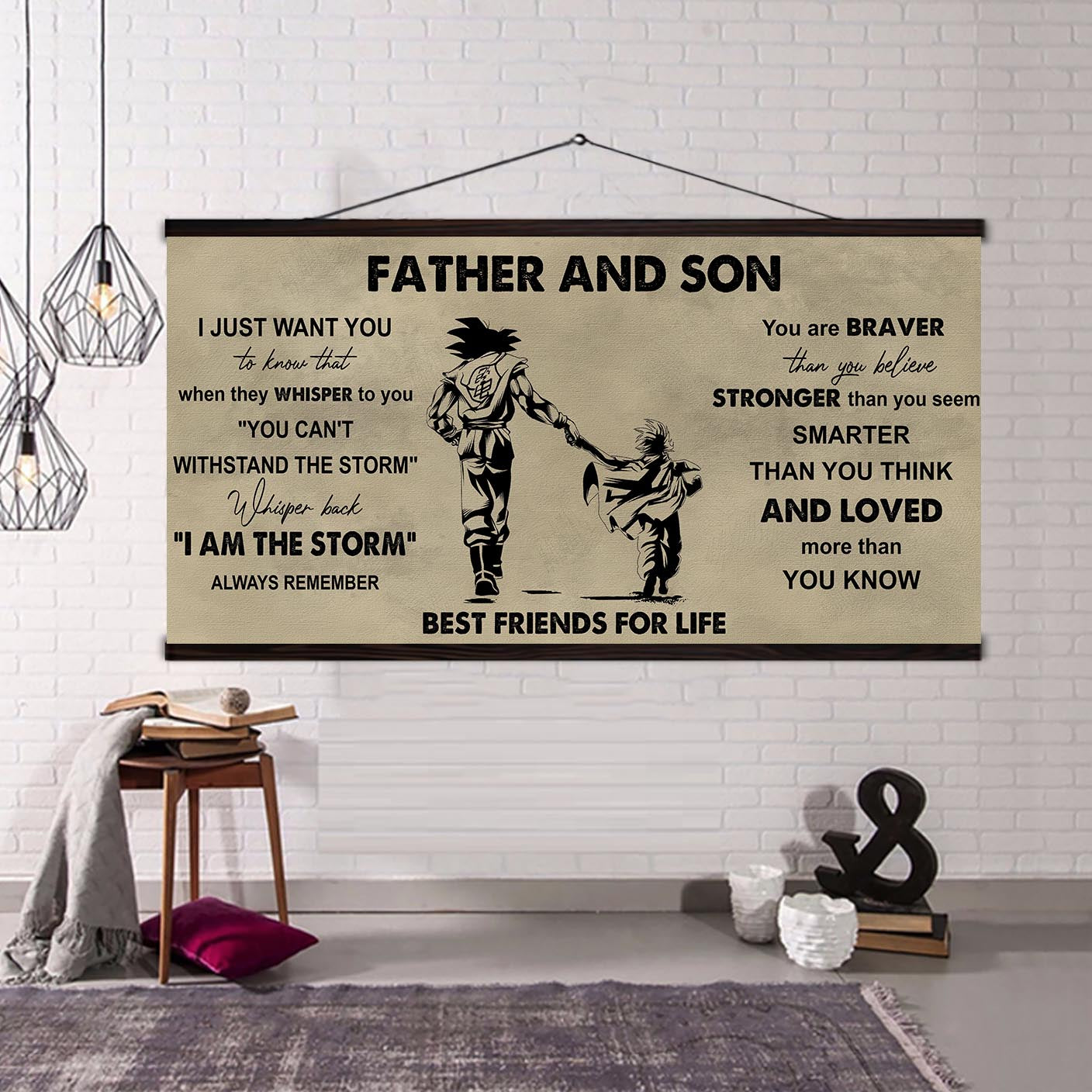 (NV3) TO MY SON-FATHER AND SON- YOU ARE BRAVER THAN YOU BELIEVE- DRAGON BALL - GOKU - FAMILY -CANVAS POSTER