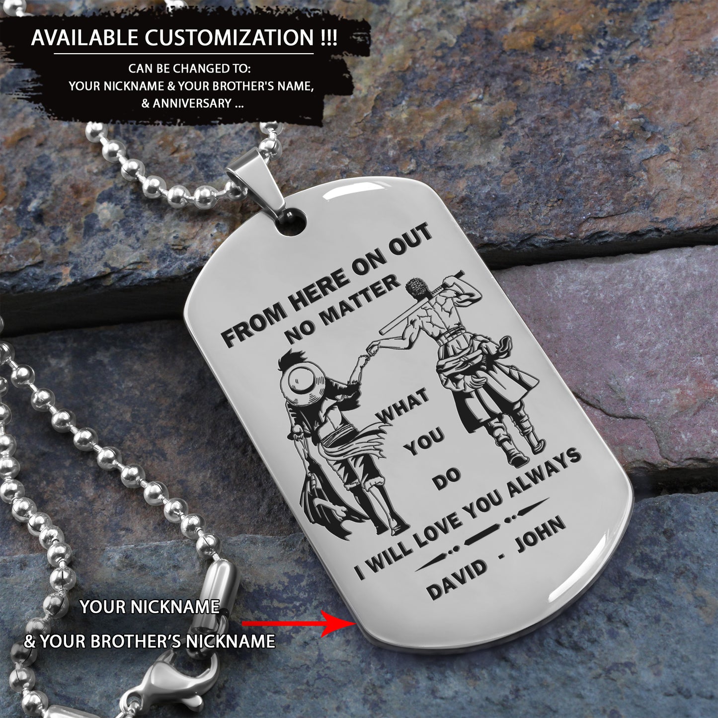 BR46 From Here On Out No Matter What You Do I Will love You Always - Dragon ball - Goku Vegeta- Soldier - Naruto - Engraved Dog Necklace All Style