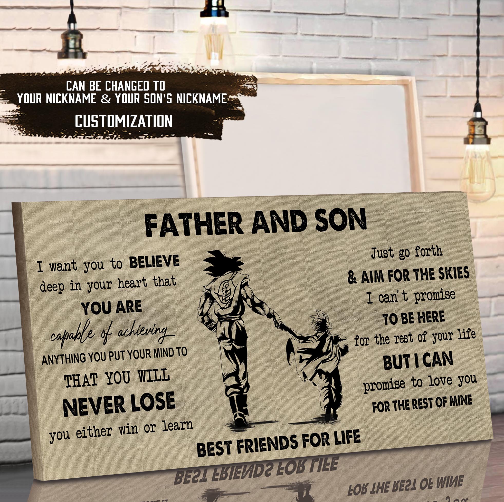 (NV1) TO MY SON-FATHER AND SON- NEVER LOSE- DRAGON BALL - GOKU - FAMILY -CANVAS POSTER