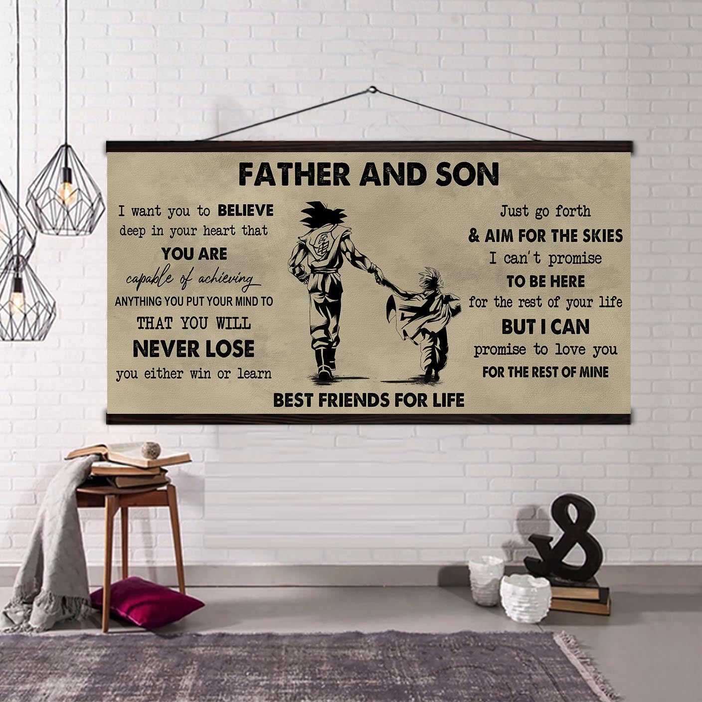 (NV1) TO MY SON-FATHER AND SON- NEVER LOSE- DRAGON BALL - GOKU - FAMILY -CANVAS POSTER