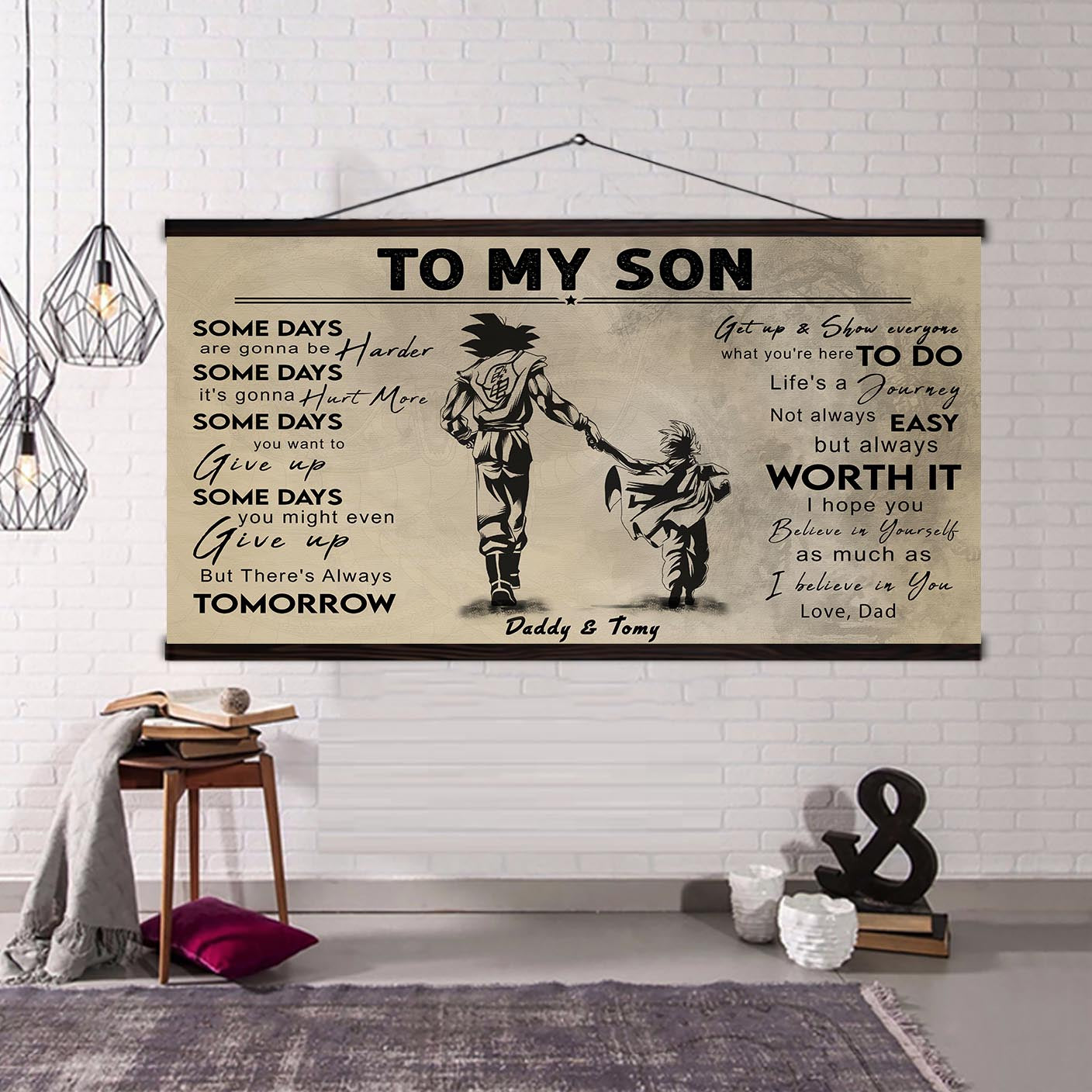 (CV41) TO MY DAD- SON- DRAGON BALL - GOKU - VIKING - BIKER- PICOLO- CANVAS POSTER
