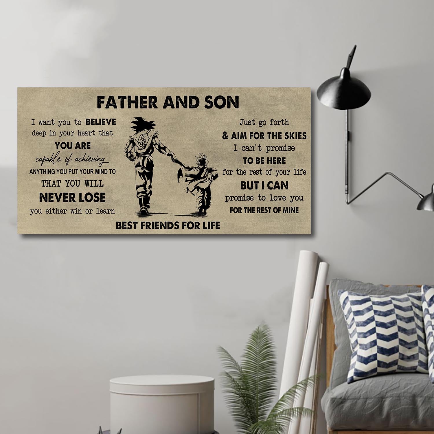 (NV1) TO MY SON-FATHER AND SON- NEVER LOSE- DRAGON BALL - GOKU - FAMILY -CANVAS POSTER