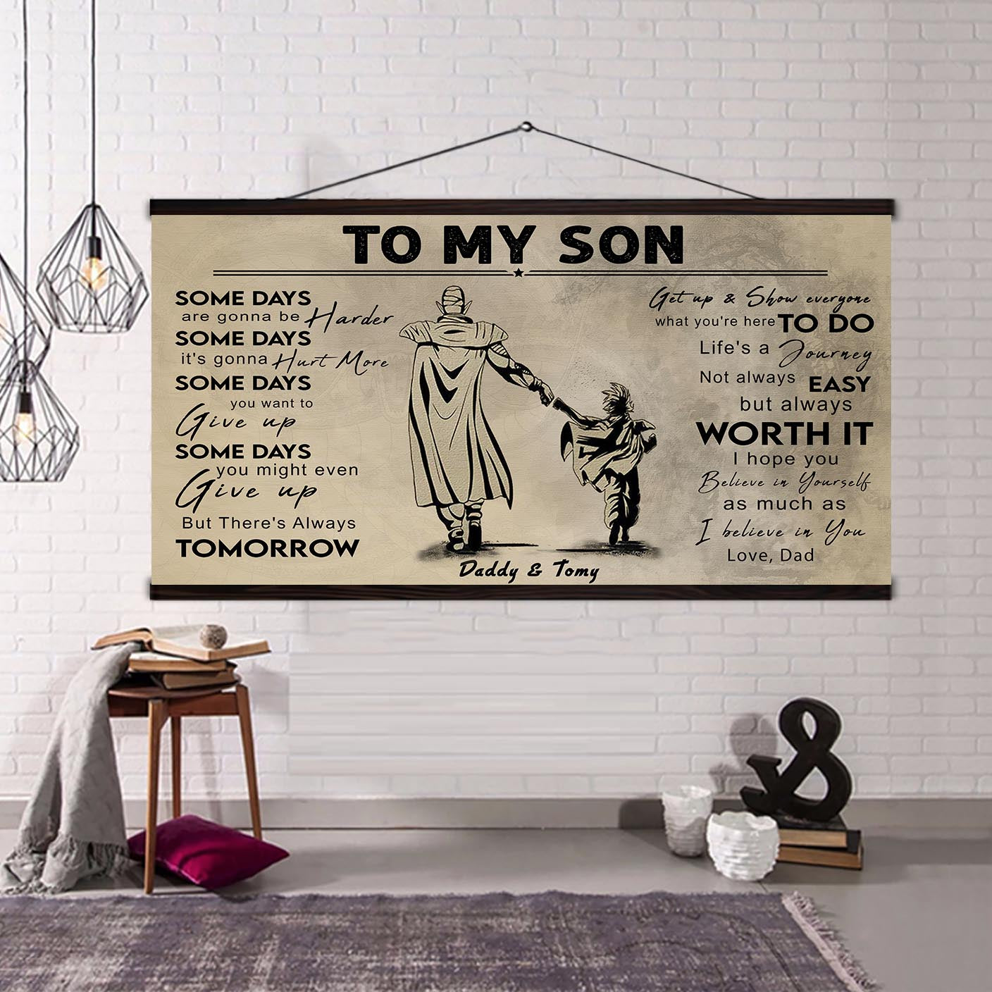 (CV41) TO MY DAD- SON- DRAGON BALL - GOKU - VIKING - BIKER- PICOLO- CANVAS POSTER