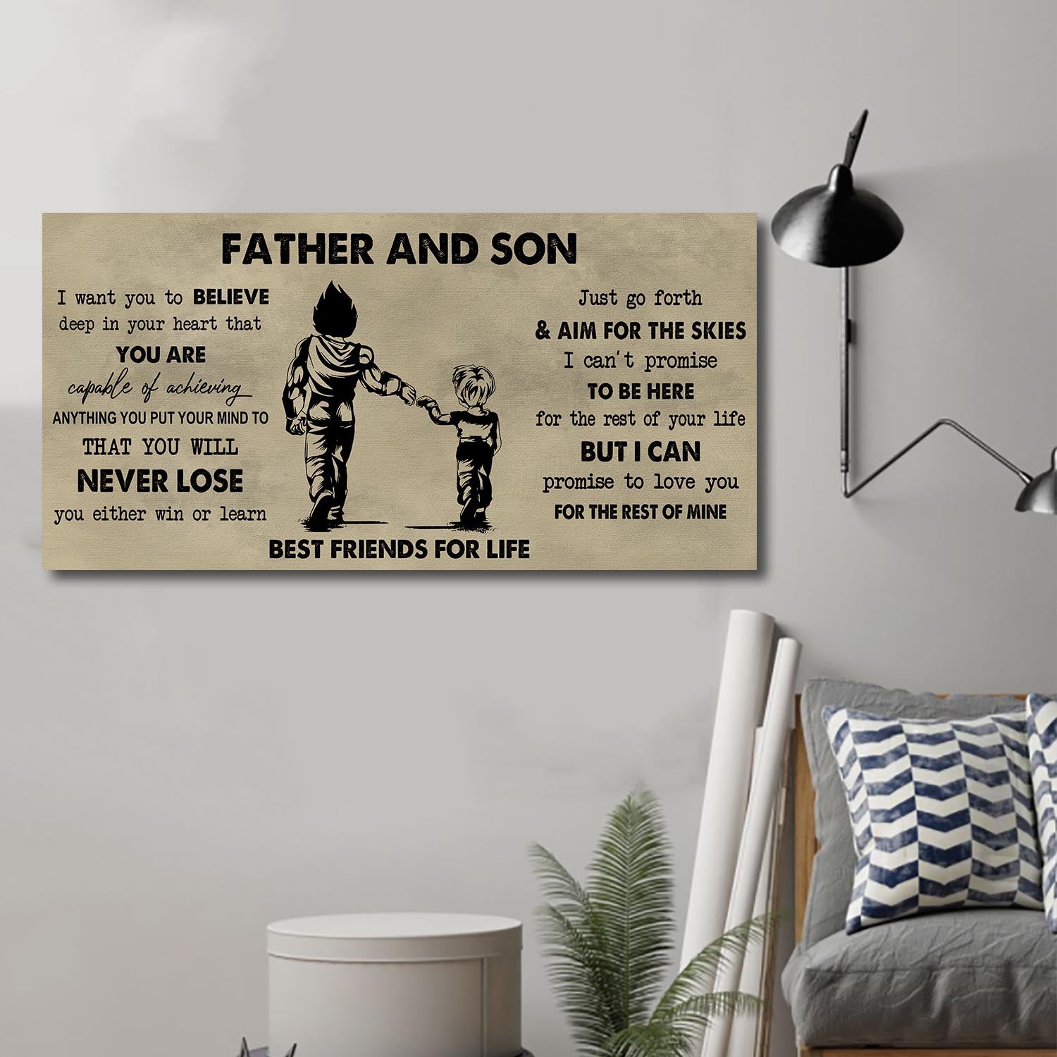 (NV1) TO MY SON-FATHER AND SON- NEVER LOSE- DRAGON BALL - GOKU - FAMILY -CANVAS POSTER