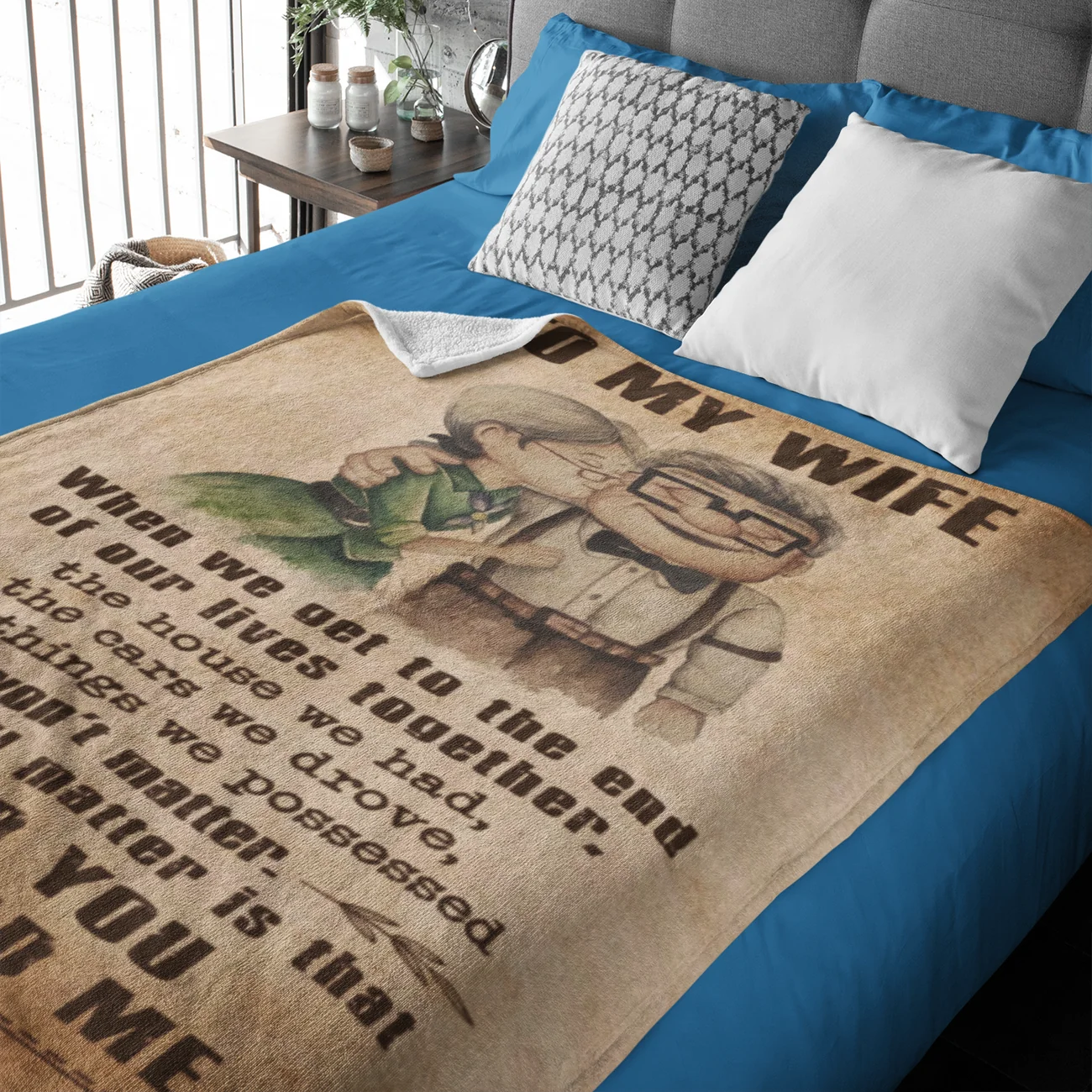 (C1) Carl & Ellie-UP (2009 film) - TO MY WIFE-I HAD YOU AND YOU HAD ME-BLANKET- CANVAS - POSTER -FAMILY- MICKEY-VIKING