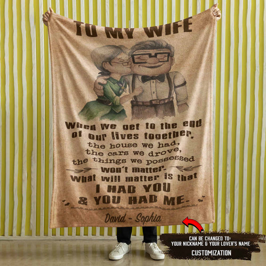 (C1) Carl & Ellie-UP (2009 film) - TO MY WIFE-I HAD YOU AND YOU HAD ME-BLANKET- CANVAS - POSTER -FAMILY- MICKEY-VIKING