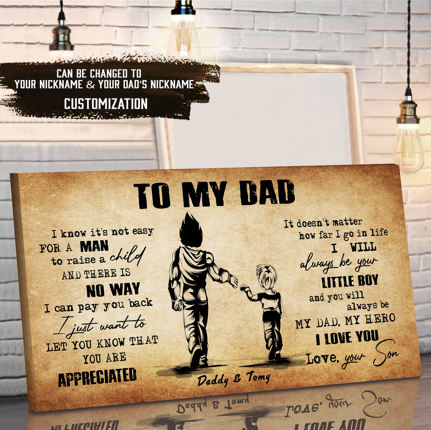 (CV48) TO MY DAD- I KNOW IT IS NOT EASY- SON- DRAGON BALL - GOKU - VIKING - CANVAS POSTER