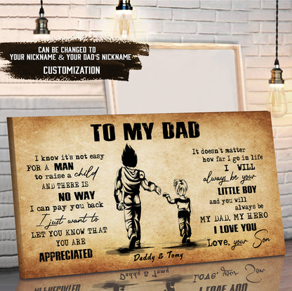 (CV48) TO MY DAD- I KNOW IT IS NOT EASY- SON- DRAGON BALL - GOKU - VIKING - CANVAS POSTER