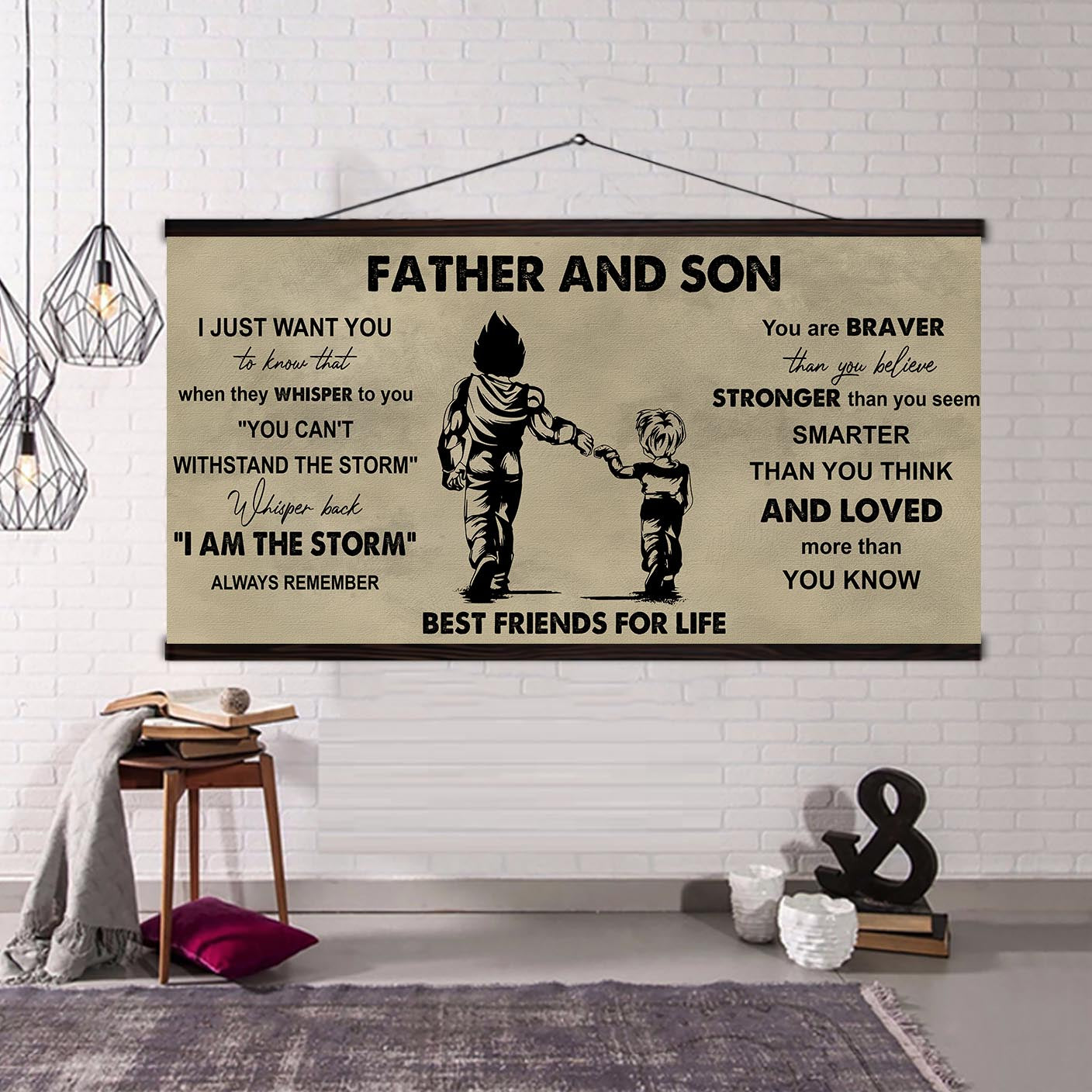 (NV3) TO MY SON-FATHER AND SON- YOU ARE BRAVER THAN YOU BELIEVE- DRAGON BALL - GOKU - FAMILY -CANVAS POSTER