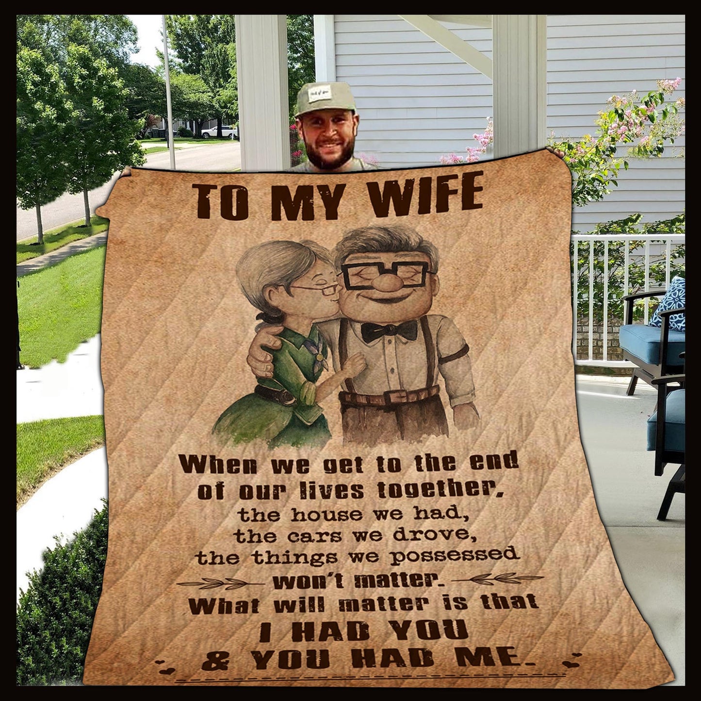 (C1) Carl & Ellie-UP (2009 film) - TO MY WIFE-I HAD YOU AND YOU HAD ME-BLANKET- CANVAS - POSTER -FAMILY- MICKEY-VIKING