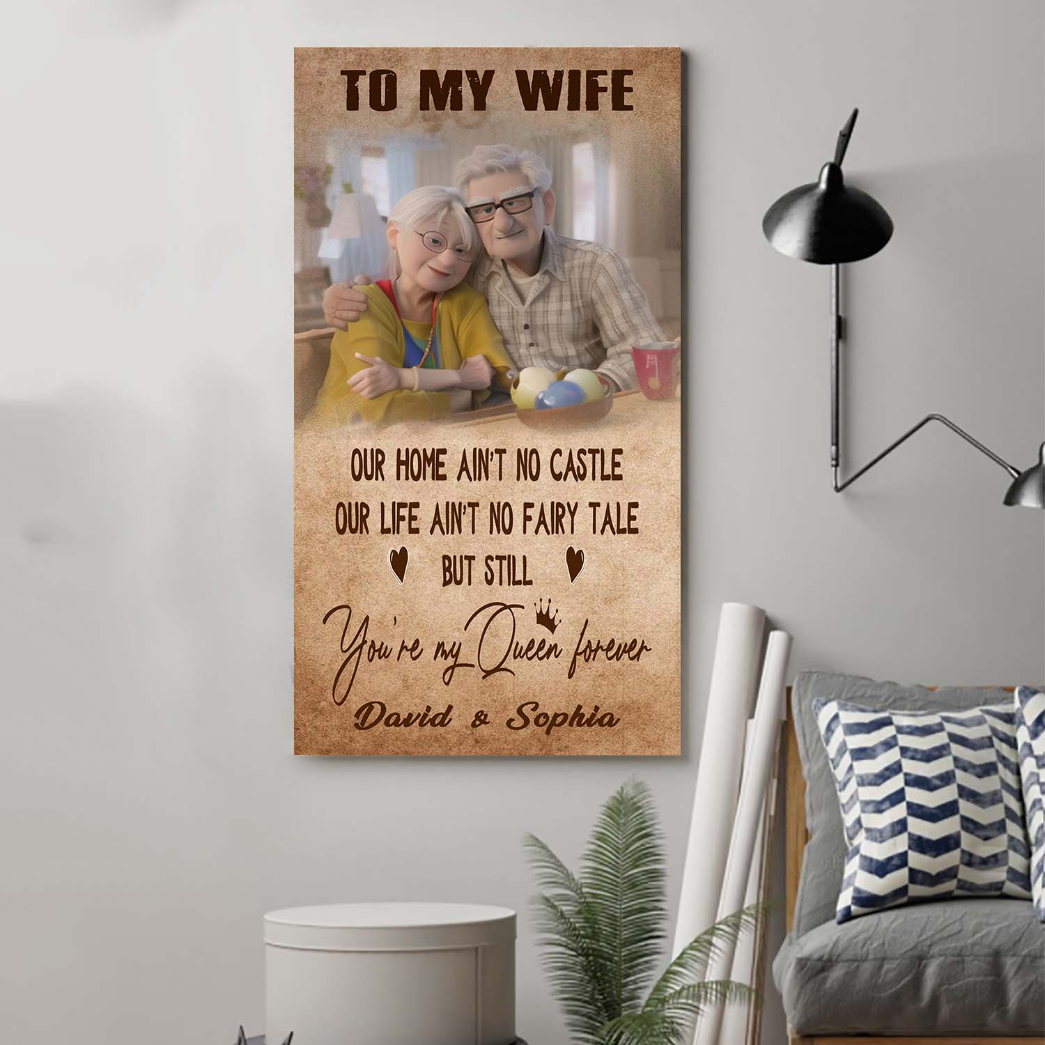 (X23) TO MY WIFE-YOU ARE MY QUEEN FOREVER-Carl & Ellie-UP - CANVAS POSTER