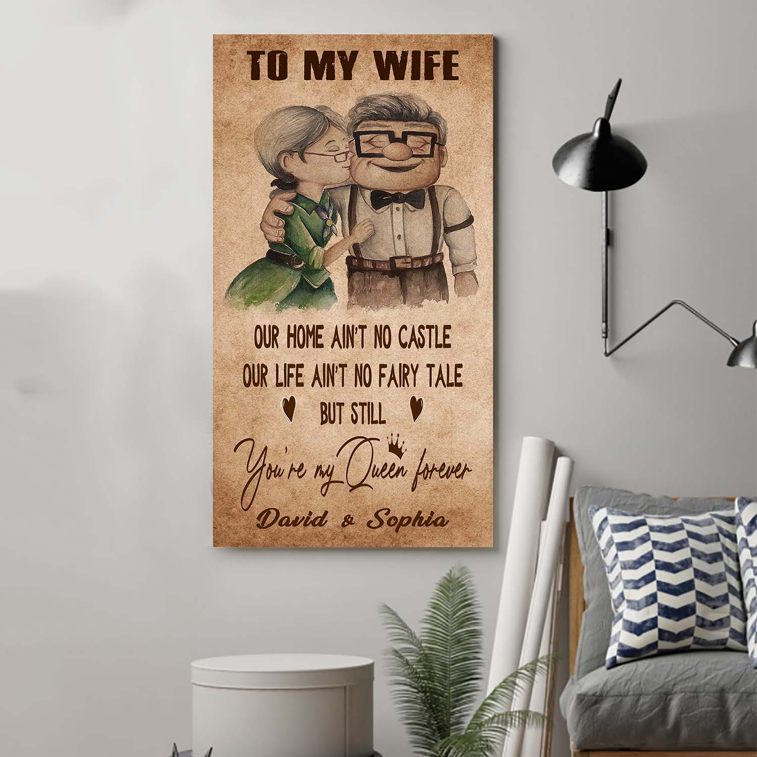 (X23) TO MY WIFE-YOU ARE MY QUEEN FOREVER-Carl & Ellie-UP - CANVAS POSTER