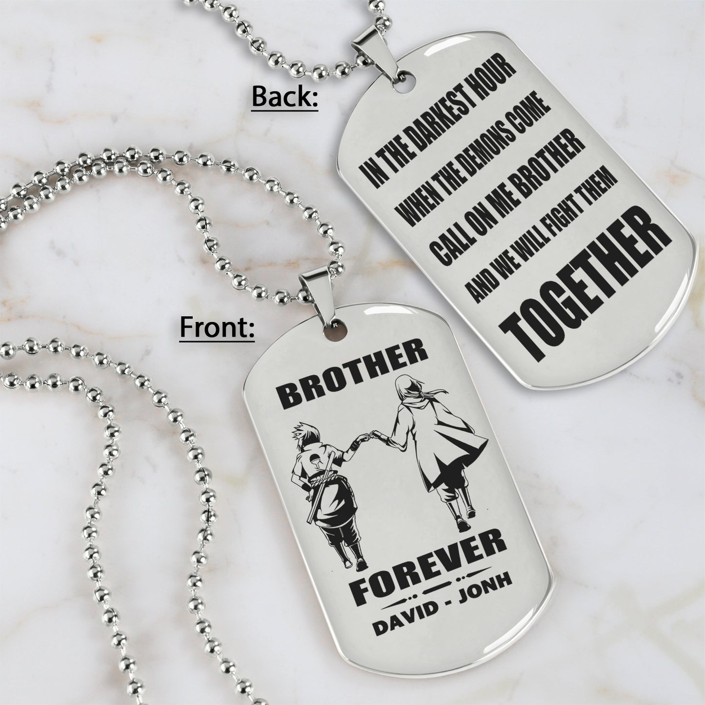 Call on me Brother BR3 - Brother Forever - Dragon ball Goku Vegeta - Soldier -Engraved Dog Tag Two Side