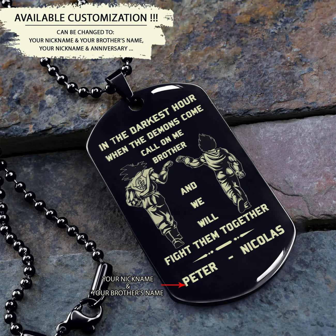 BR2 -Call on me Brother - Dragon ball - Goku - Vegeta- Soldier - Naruto - Engraved Dog Necklace All Style