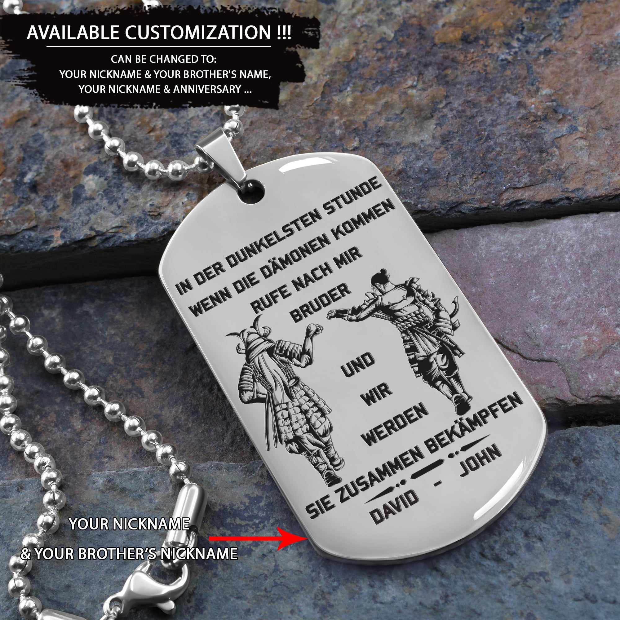 BR16 German Call on me Brother- Dragon ball - Goku Vegeta- Soldier - Naruto - Engraved Dog Tag All Style