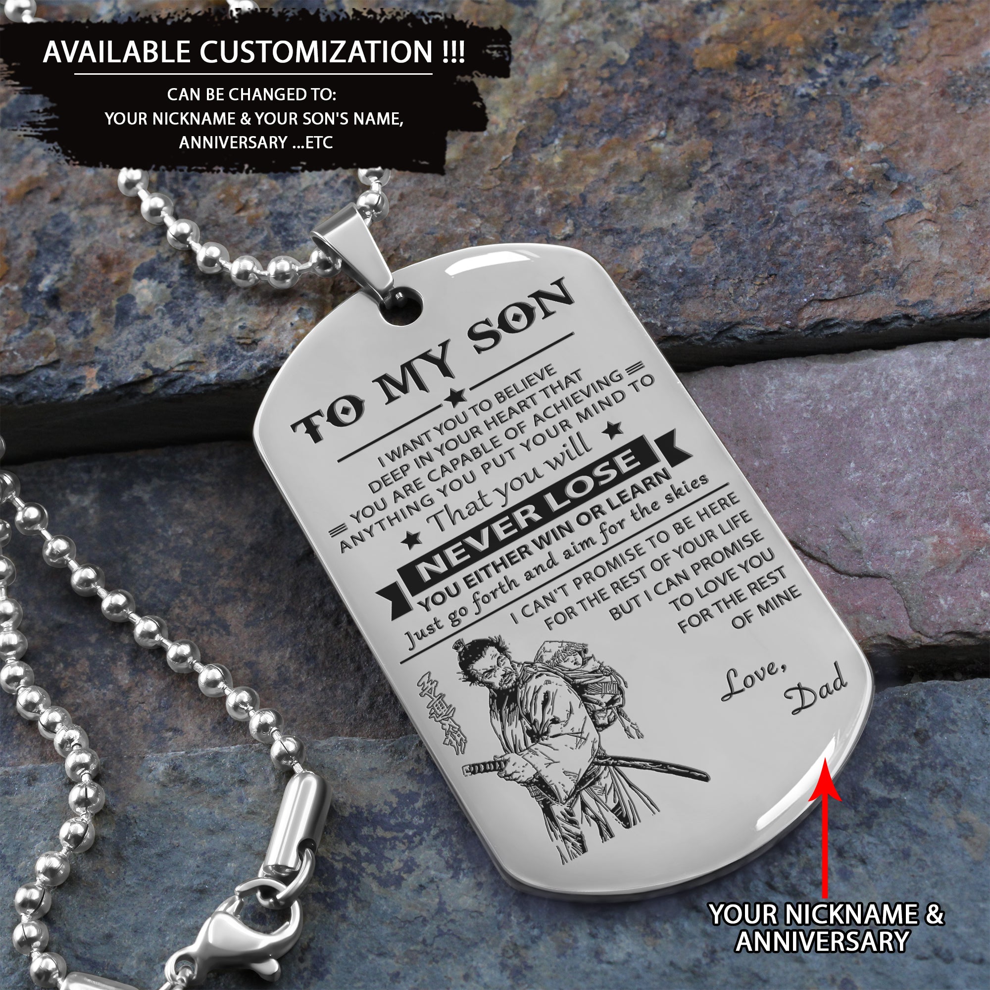 To My Son-Never Lose - Dragon ball - Goku Vegeta- Soldier - Engraved Dog Tag All Style