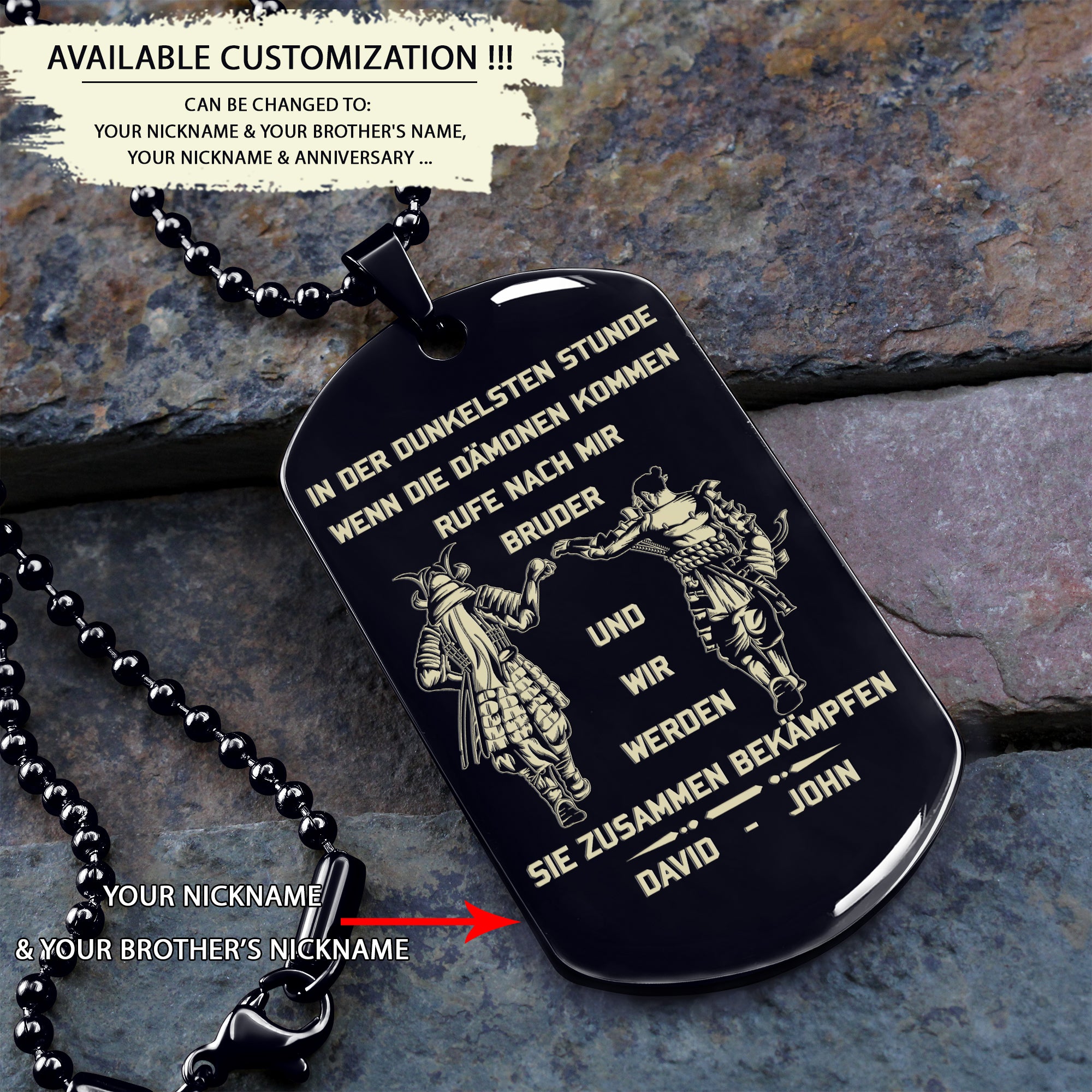 BR16 German Call on me Brother- Dragon ball - Goku Vegeta- Soldier - Naruto - Engraved Dog Tag All Style