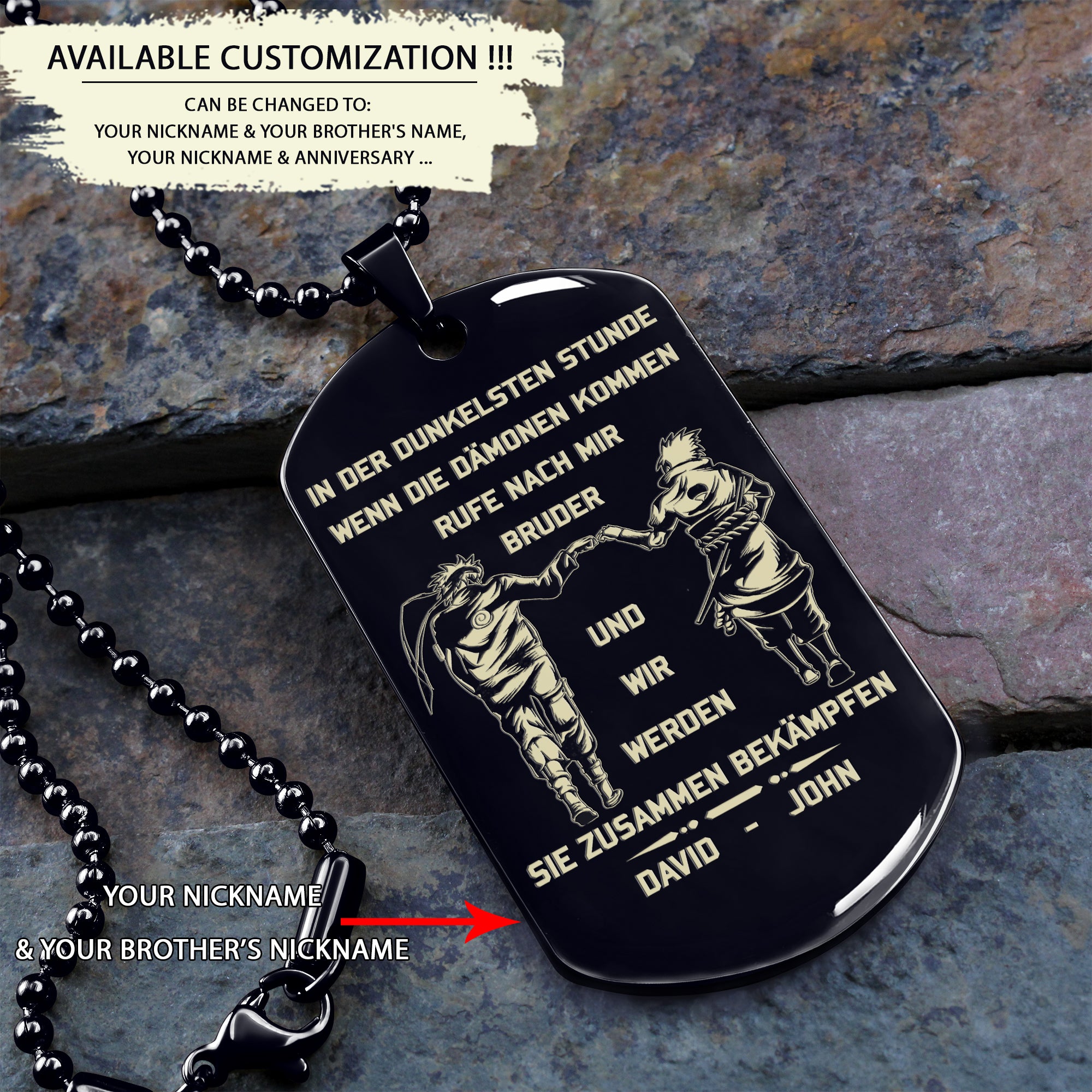 BR16 German Call on me Brother- Dragon ball - Goku Vegeta- Soldier - Naruto - Engraved Dog Tag All Style