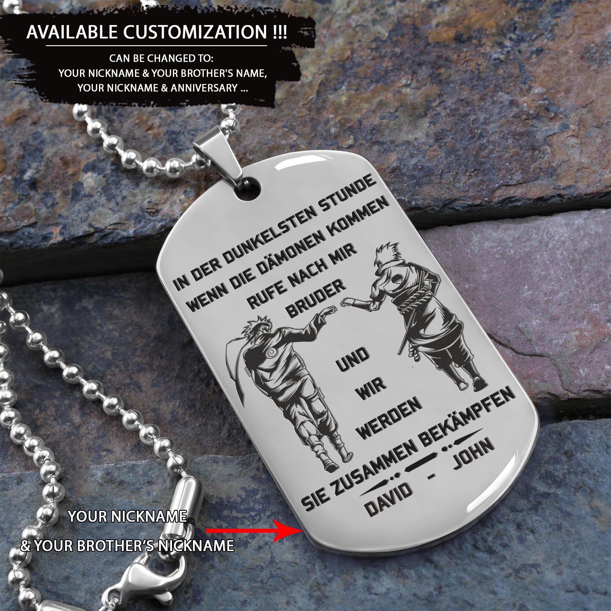 BR16 German Call on me Brother- Dragon ball - Goku Vegeta- Soldier - Naruto - Engraved Dog Tag All Style