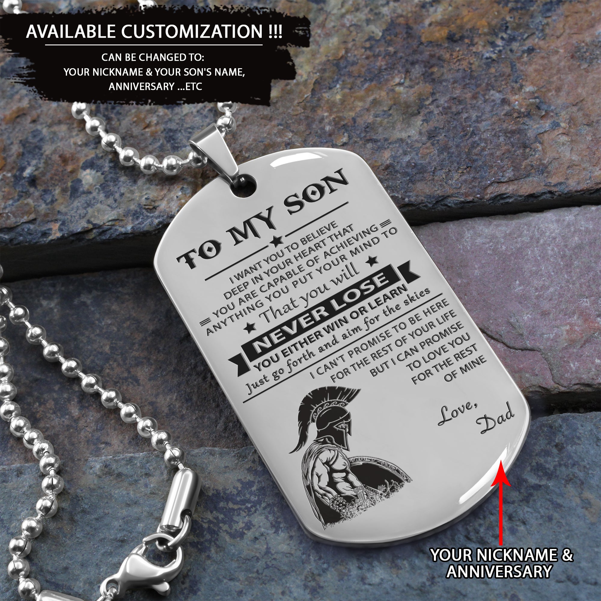 To My Son-Never Lose - Dragon ball - Goku Vegeta- Soldier - Engraved Dog Tag All Style