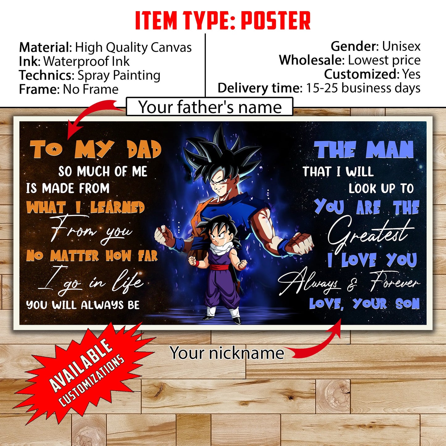 DR071 - To My Dad - Goku - Gohan - English - Horizontal Poster - Horizontal Canvas - Dragon Ball Canvas