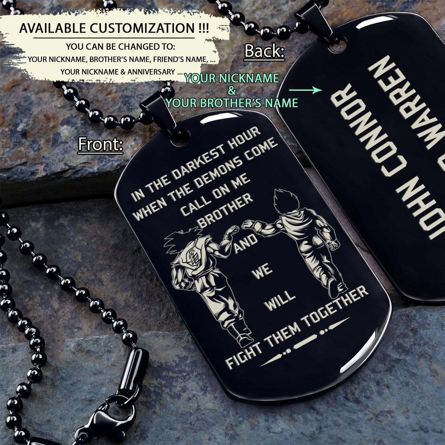 DRD007 - Call On Me Brother - English - Goku - Vegeta - Dragon Ball - Engrave Black Dog Tag