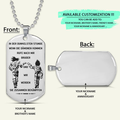 DRD015 - Call On Me Brother - French - Goku - Vegeta - Dragon Ball - Engrave Silver Dog Tag