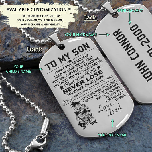 DRD020 - To My Son - Never Lose - English - Goku - Gohan - Goten - Dragon Ball - Engrave Silver Dog Tag