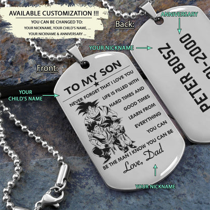 DRD023 - To My Son - Good Time - Goku - Gohan - Goten - Dragon Ball - Engrave Silver Dog Tag
