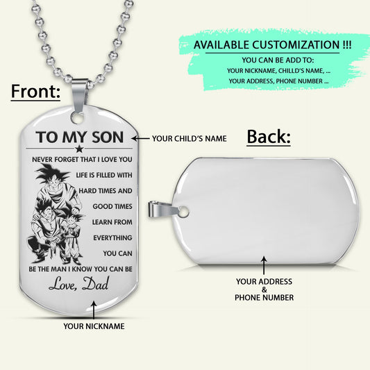 DRD023 - To My Son - Good Time - Goku - Gohan - Goten - Dragon Ball - Engrave Silver Dog Tag