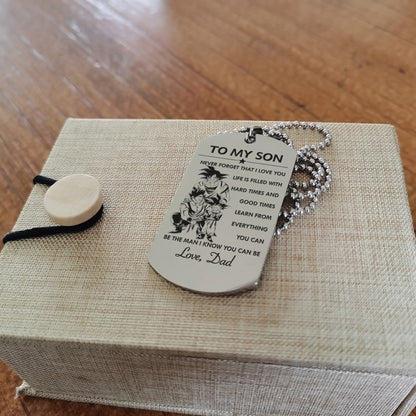 DRD023 - To My Son - Good Time - Goku - Gohan - Goten - Dragon Ball - Engrave Silver Dog Tag