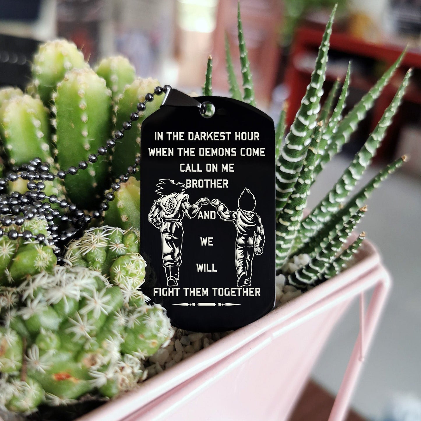 DRD007 - Call On Me Brother - English - Goku - Vegeta - Dragon Ball - Engrave Black Dog Tag