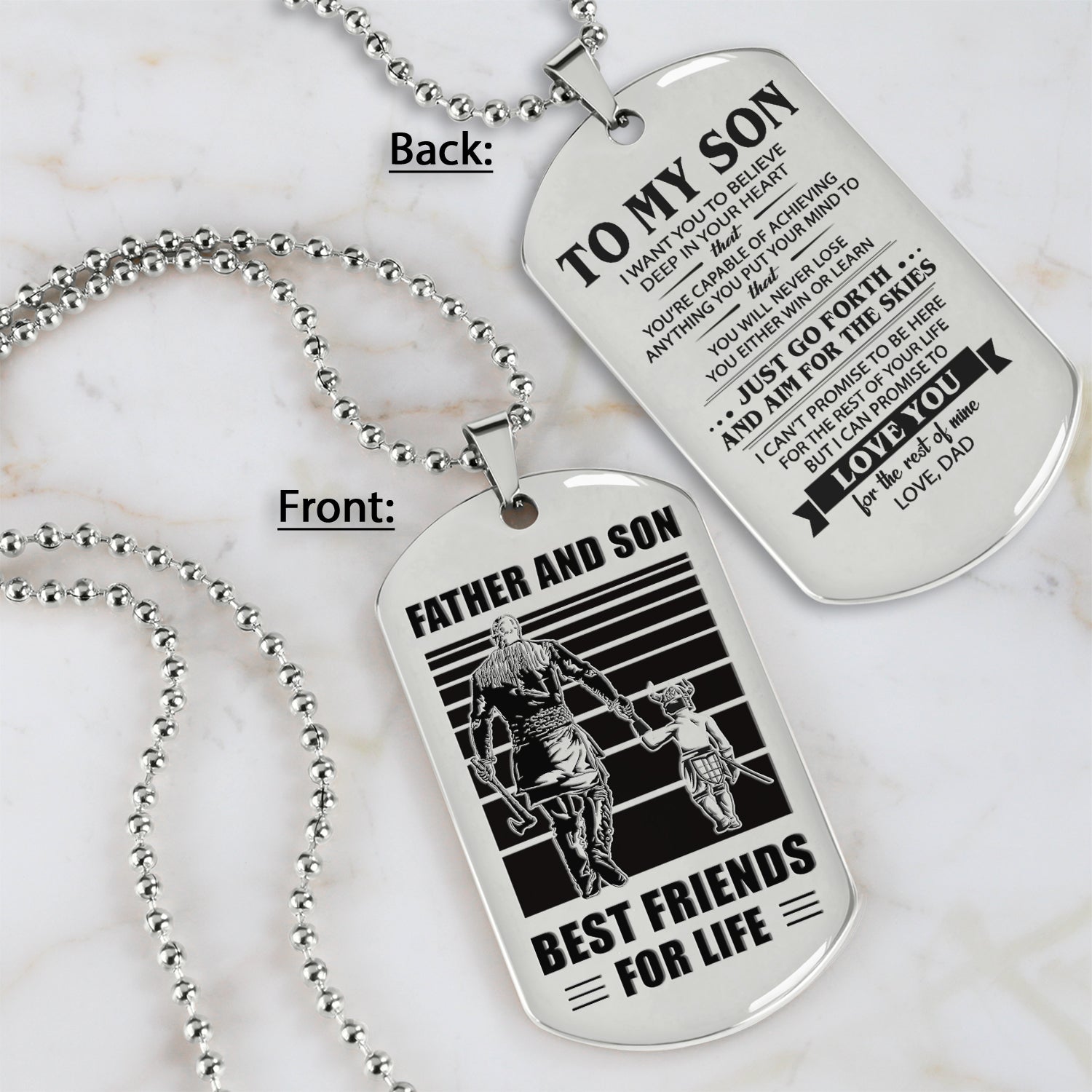 TM7 - To My Son never lose- Dog Tag Two Side- Dragon Ball - Viking-Dad Son- Family