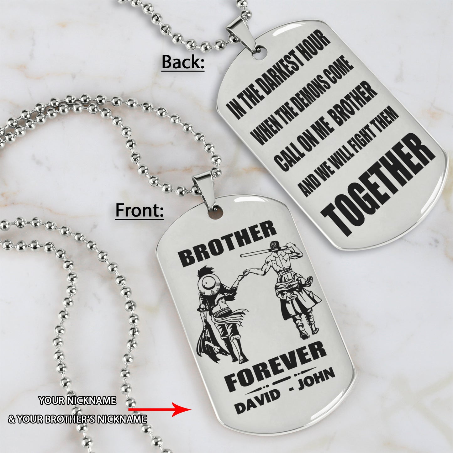 Call on me Brother BR3 - Brother Forever - Dragon ball Goku Vegeta - Soldier -Engraved Dog Tag Two Side
