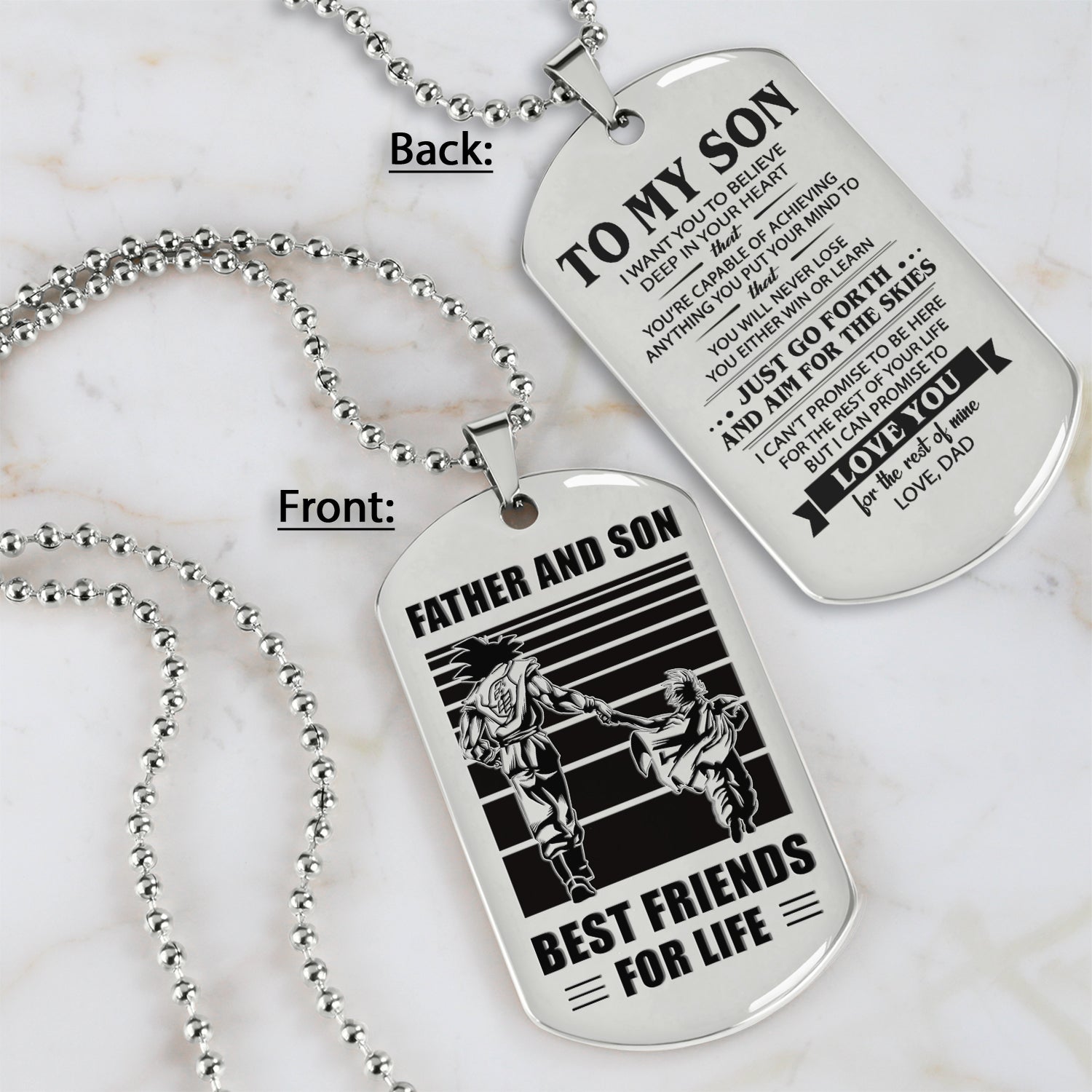 TM7 - To My Son never lose- Dog Tag Two Side- Dragon Ball - Viking-Dad Son- Family